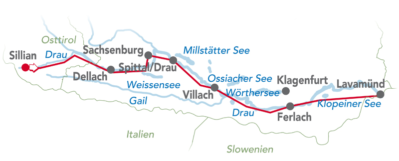 ausztria biciklis térkép Kerékpártúra a Dráva folyó mentén Ausztria ausztria biciklis térkép